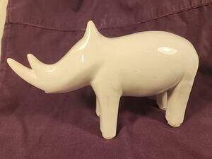 Rhino Statue White Figurine Statue Ceramic Minimalist Geometric Rhinoceros 10"